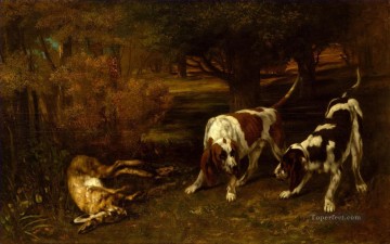 hunde spielen poker Ölbilder verkaufen - Gustave Courbet Hunting Hunde mit Dead Hare